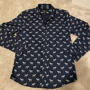 H&M men’s button down shirt. Large. Zebra pattern. Dark navy blue